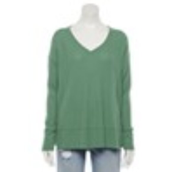 So Cozy Waffle Knit Top V-Neck Thermal Pullover Long Sleeve Green Size XL - Picture 5 of 5